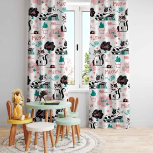 Beautiful Cat Cartoon Printed Door Curtain Design Best For Kids Room Decor Set of 1