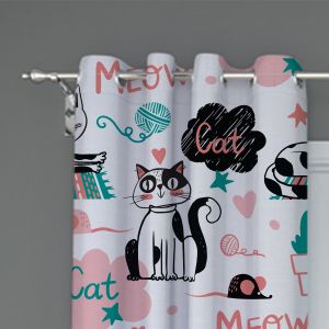 Beautiful Cat Cartoon Printed Door Curtain Design Best For Kids Room Decor Set of 1