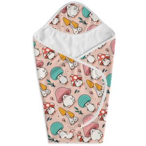Pink mushroom baby blanket with playful animals